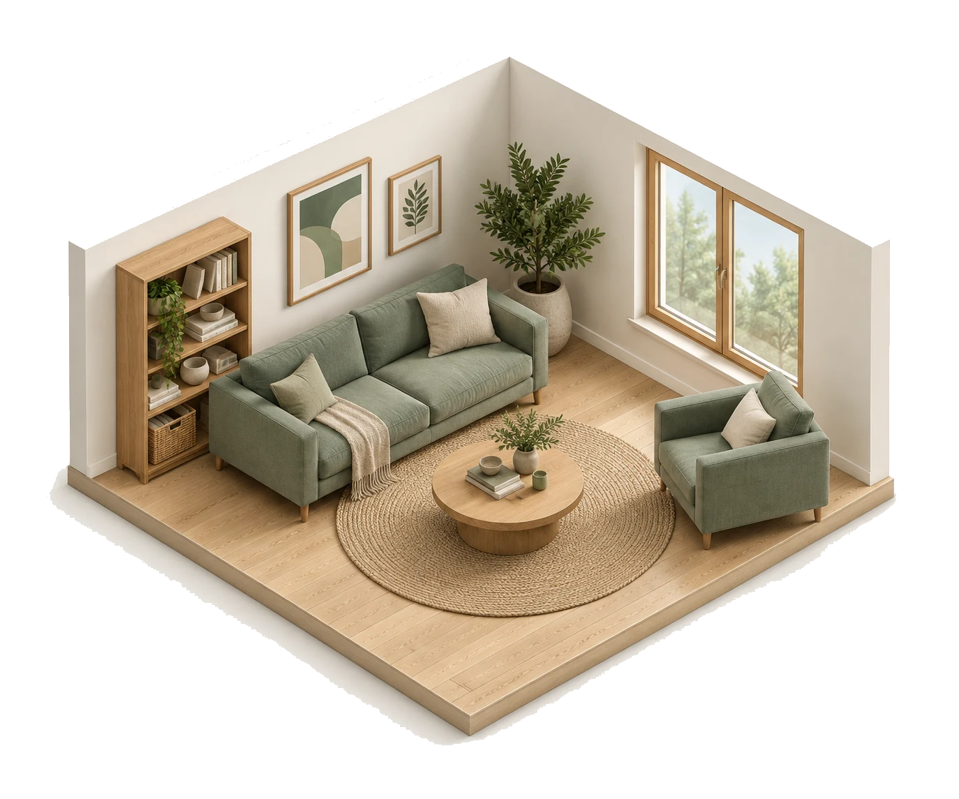 Fully furnished 3D room