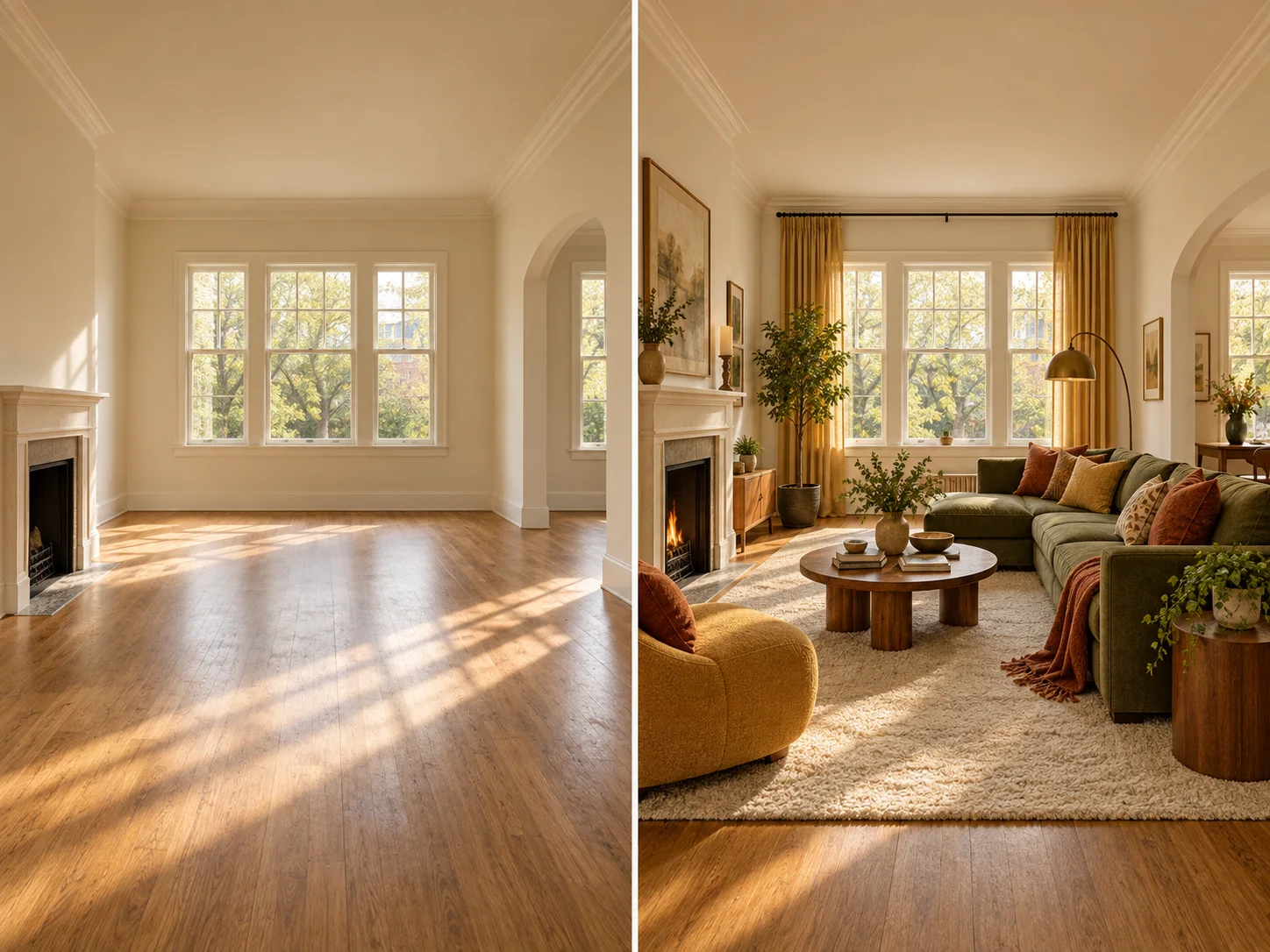Empty room transformed into a furnished living room