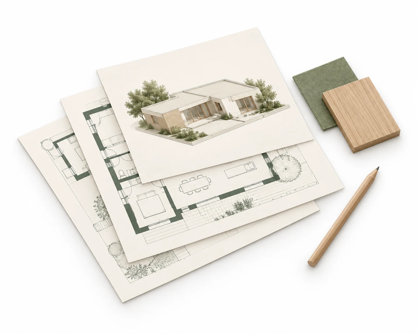 Architectural drawing sheets and material samples